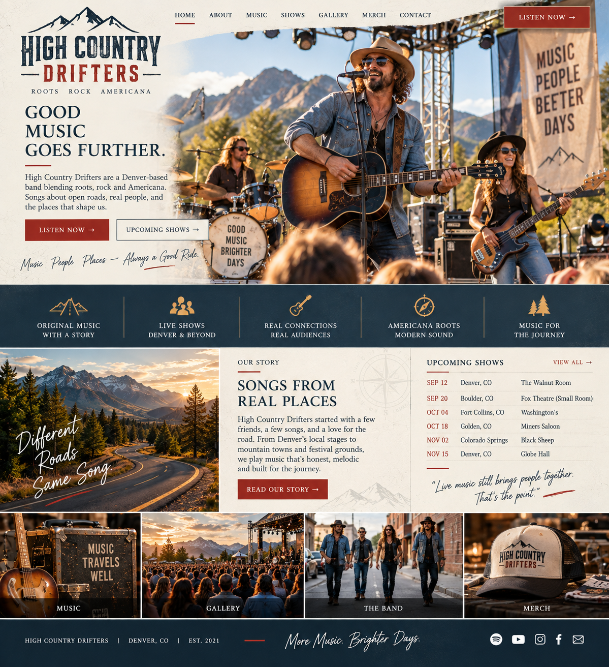 High Country Drifters band website concept